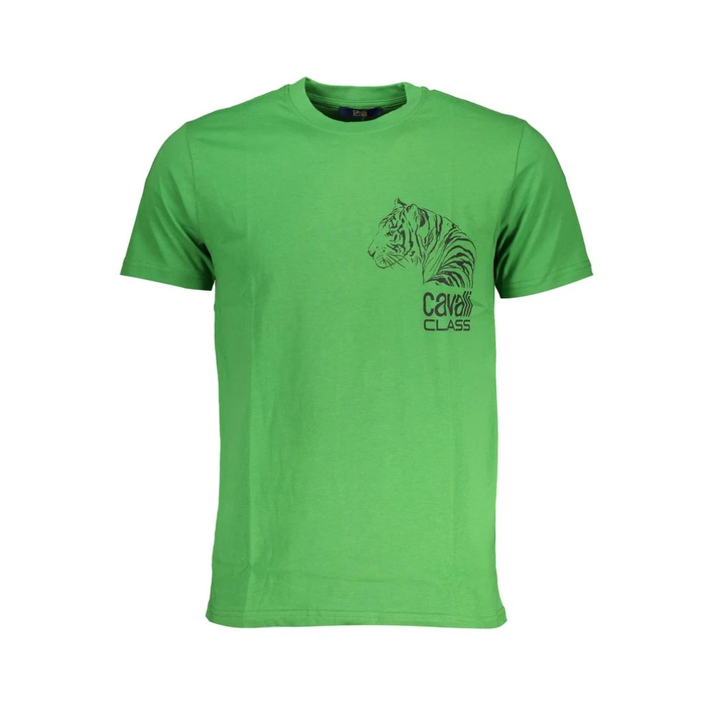 Cavalli Class Men's Green Print Logo Short Sleeve Tee