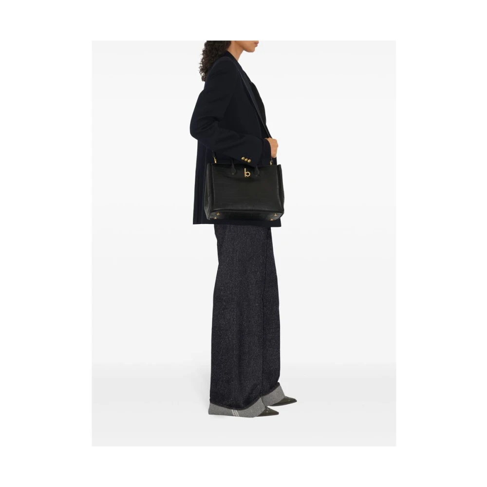Burberry Zwarte Krokodileffect Handtas Black Dames