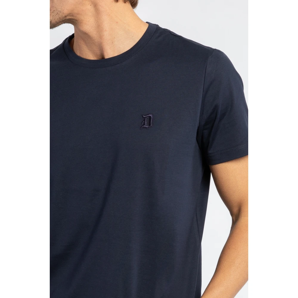 Dondup Blauw T-shirt met logo borduursel Blue Heren