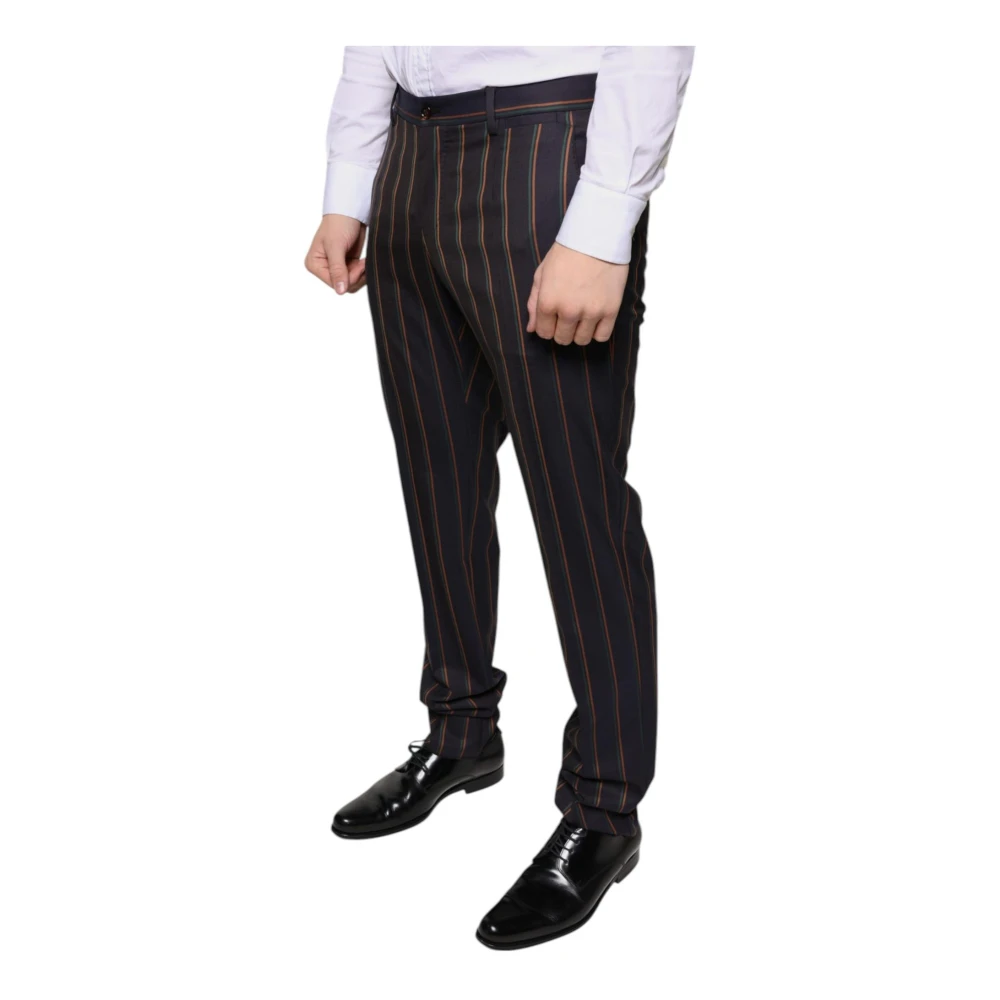 Dolce & Gabbana Bruine Gestreepte Wollen Pantalon Brown Heren