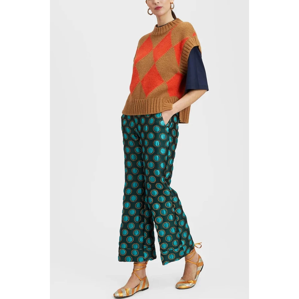 La DoubleJ Groene Grafische Print Zijden Broek Green Dames