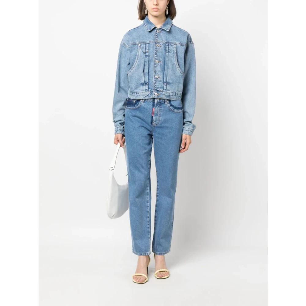 Moschino Denim Jassen met Geborduurd Logo Patch Blue Dames