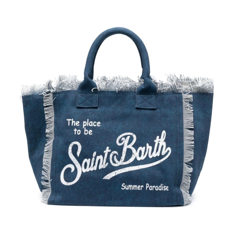 Saint Barth Blauwe katoenen tote tas met franjes Blue Dames