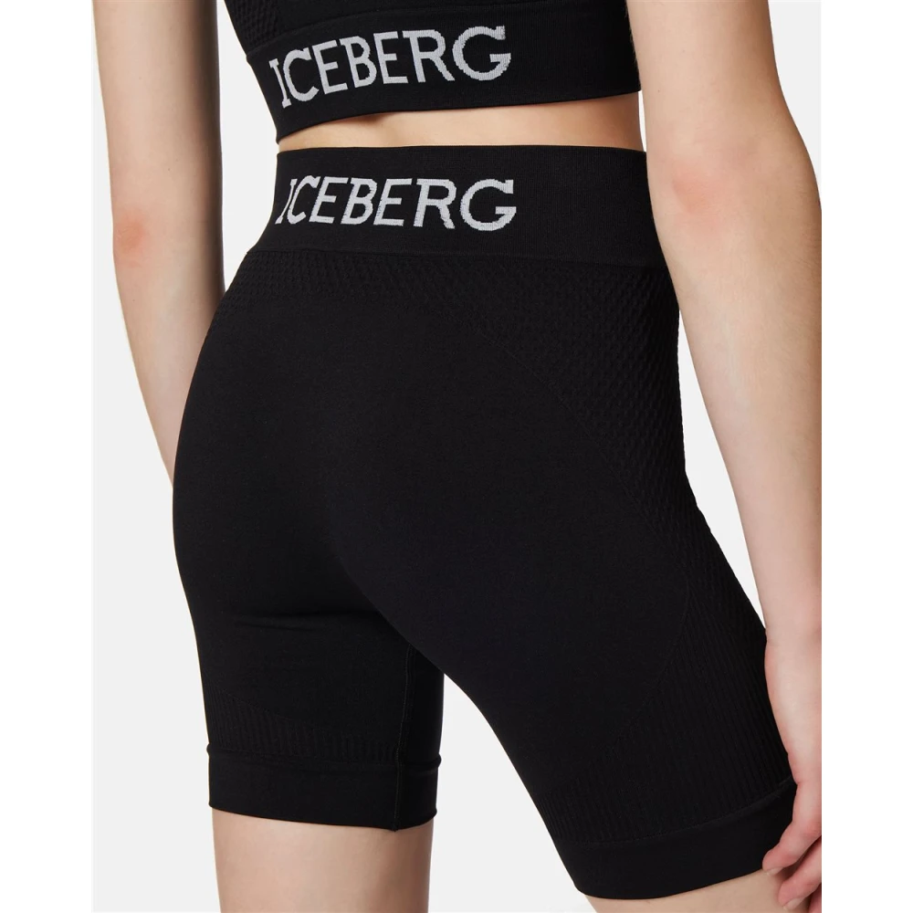 Iceberg Logo Shorts Zwart Naadloze Stretchstof Black Dames