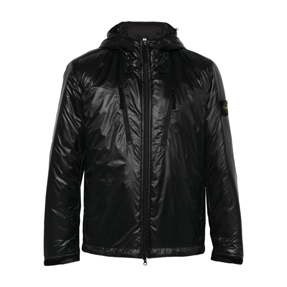 Stone Island Zwarte Nylon Sportjas met Capuchon Black Heren