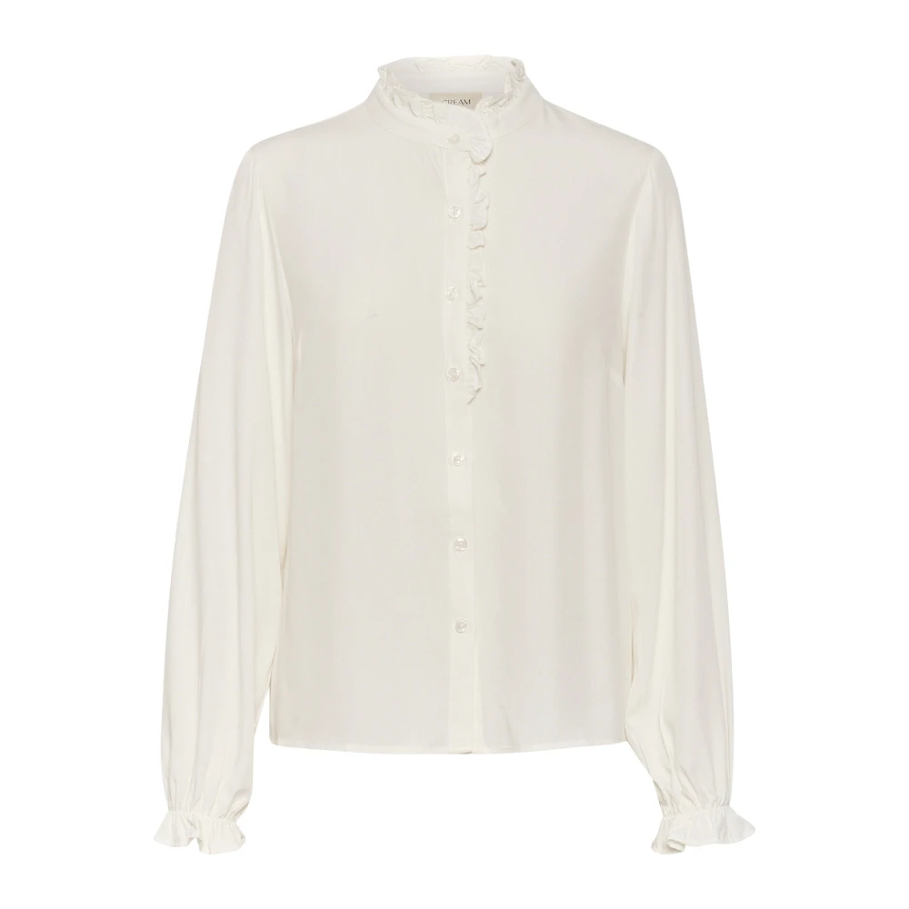 Cream Vrouwelijke Blouse met Pofmouwen White Dames