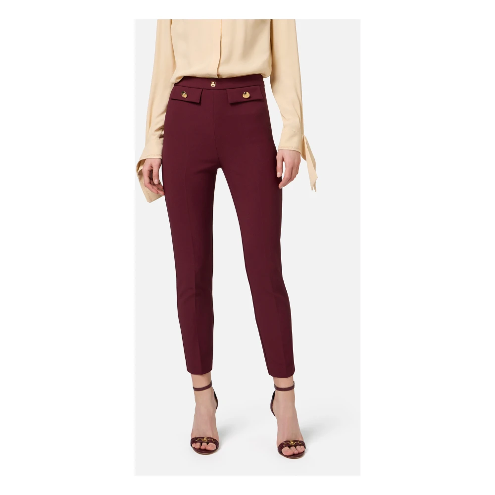 Elisabetta Franchi Anklebroek met gouden knopen Red Dames