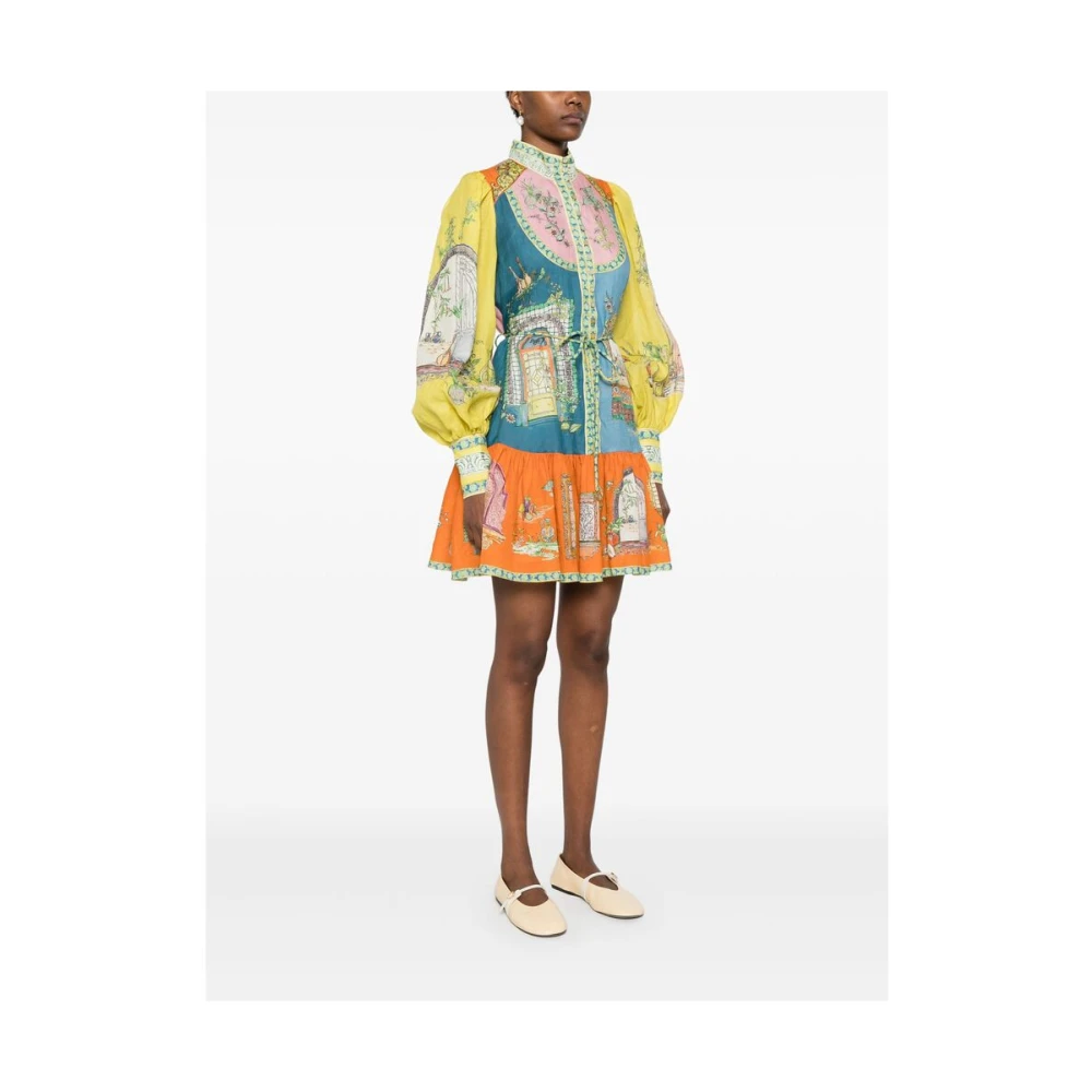 Alemais Korenbloemblauwe Color-Block Jurk met Illustratieprint Multicolor Dames