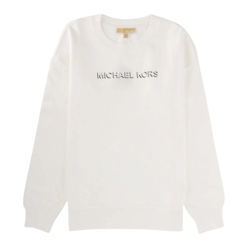 Michael Kors Women's White Sweatshirts, S, Logo Embossed Cotton Jumper