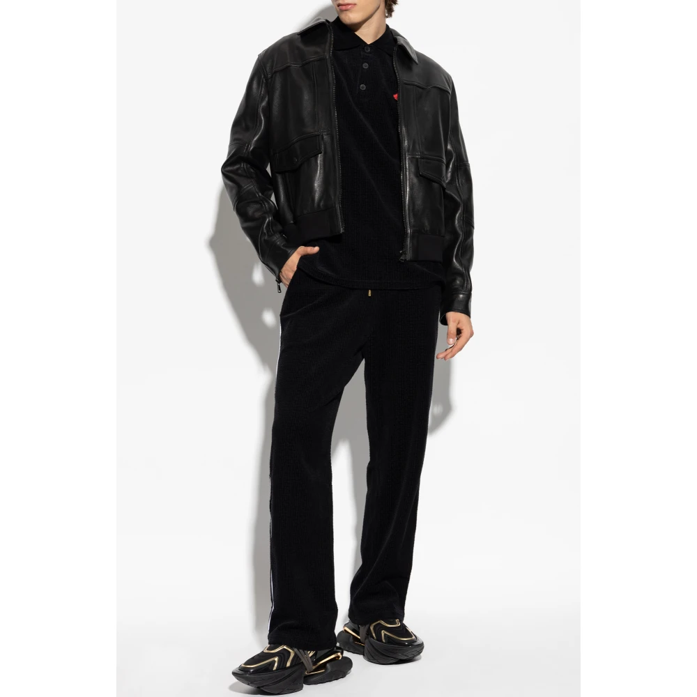 Balmain Broek met monogram in fluwelen afwerking Black Heren