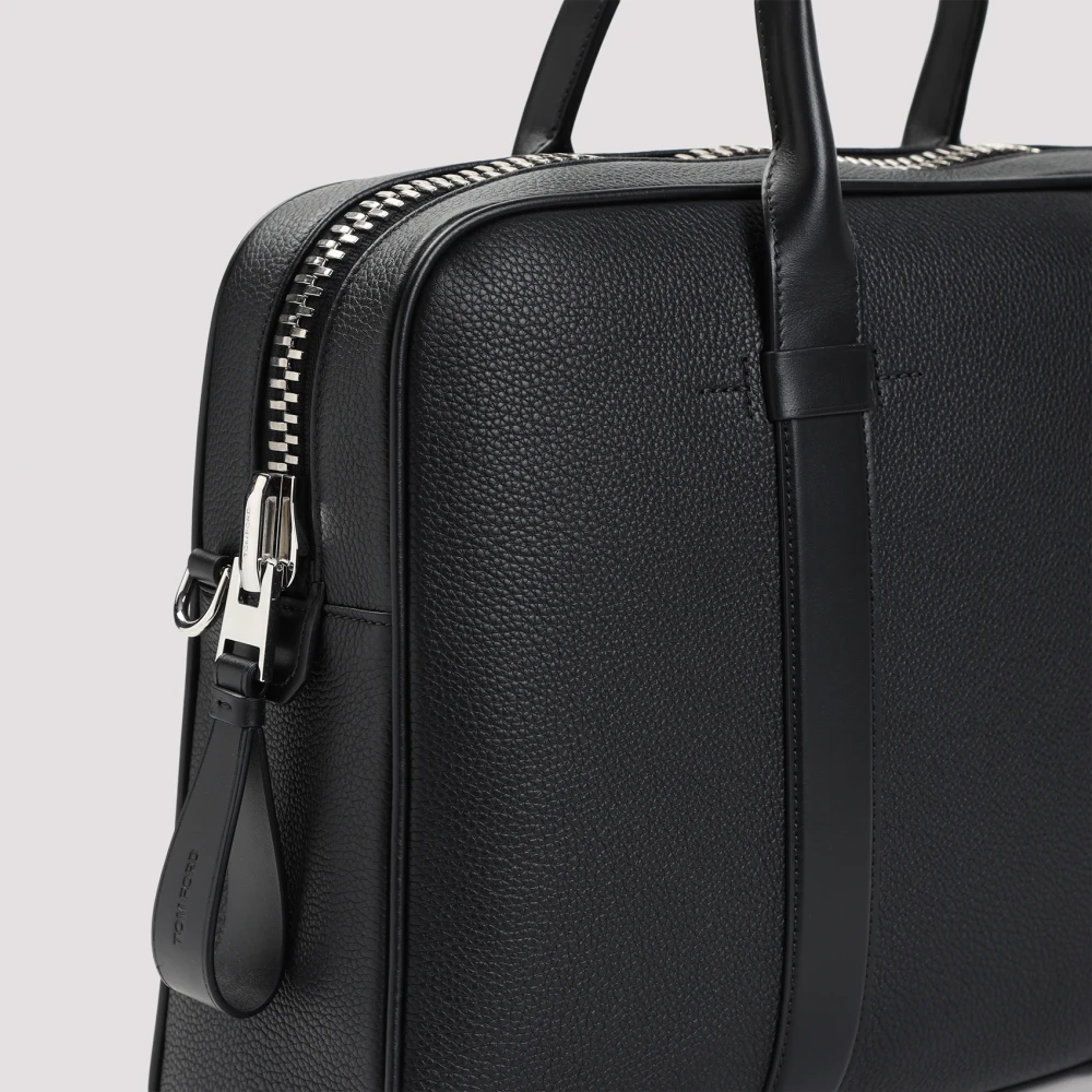 Tom Ford Zwarte Leren Aktetas Ss25 Black Heren