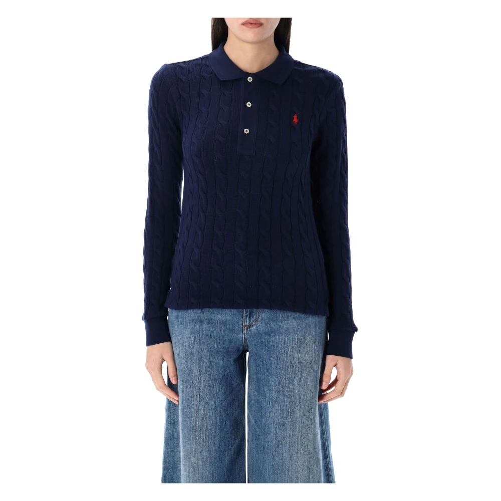 Polo Ralph Lauren Kabelgebreide Trui Lange Mouw Blue Dames