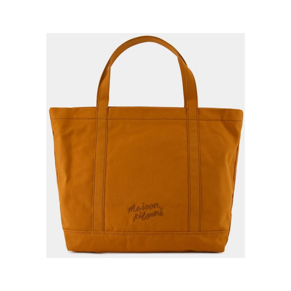 Maison Kitsuné Grote Shopper Tas Katoen Bruin Brown Dames