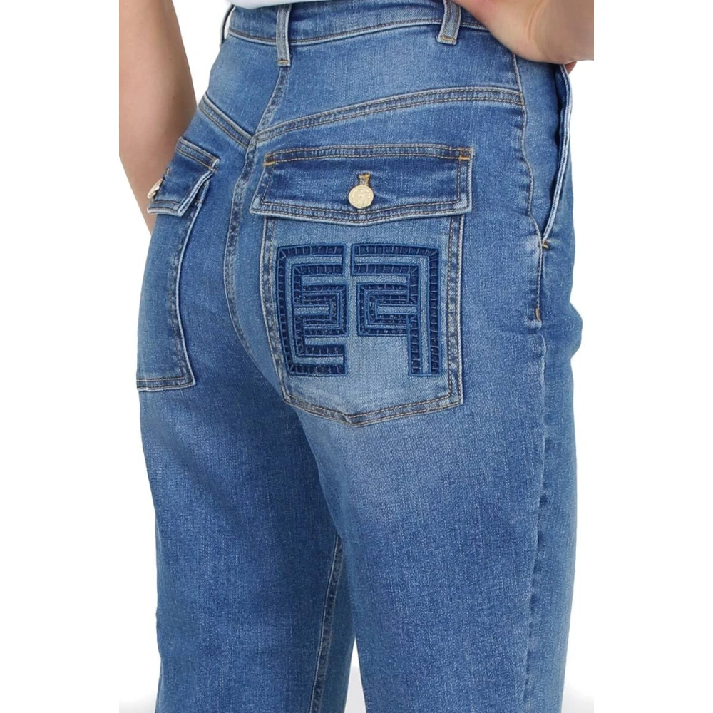 Elisabetta Franchi Hoge slim fit jeans met Amerikaanse zakken Blue Dames