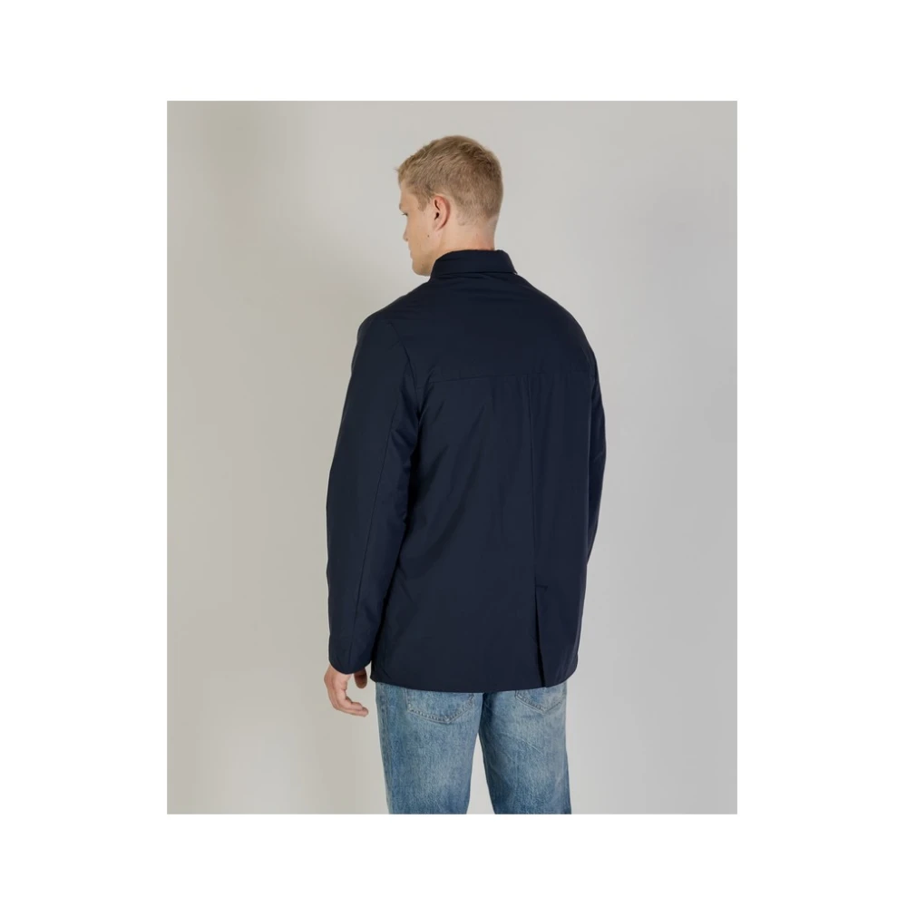 Aquascutum Gewatteerde Field Jacket met Club Check Details Blue Heren