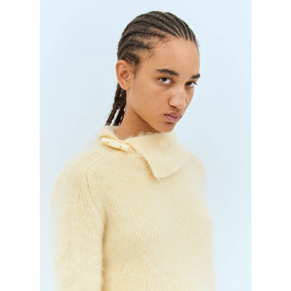 Jacquemus Marina Mohair Sweater Shawl Hals Rib Yellow Dames