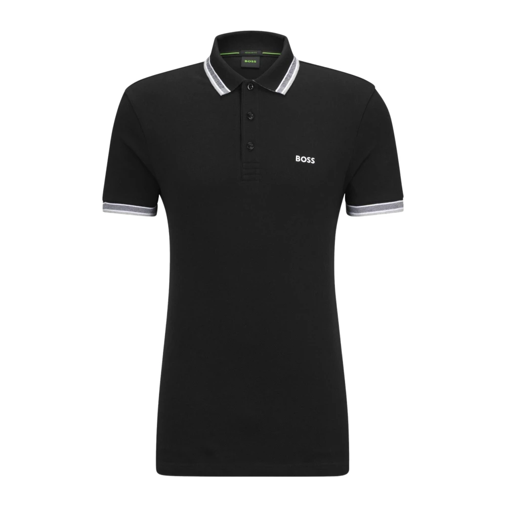 Hugo Boss Men's Black Polo Shirt With Details And Contrast Logo