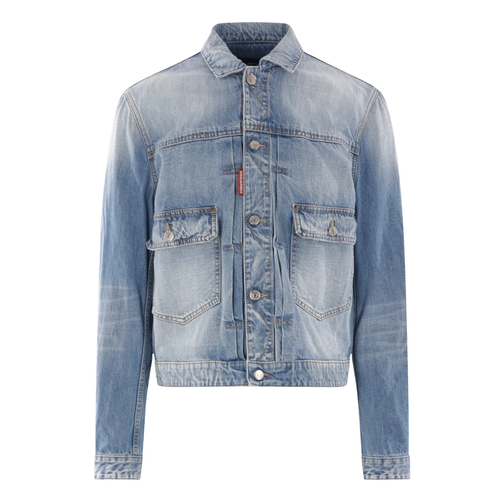 Dsquared2 Blauwe Katoenen Denim Jas met Geplooid Detail Blue Heren