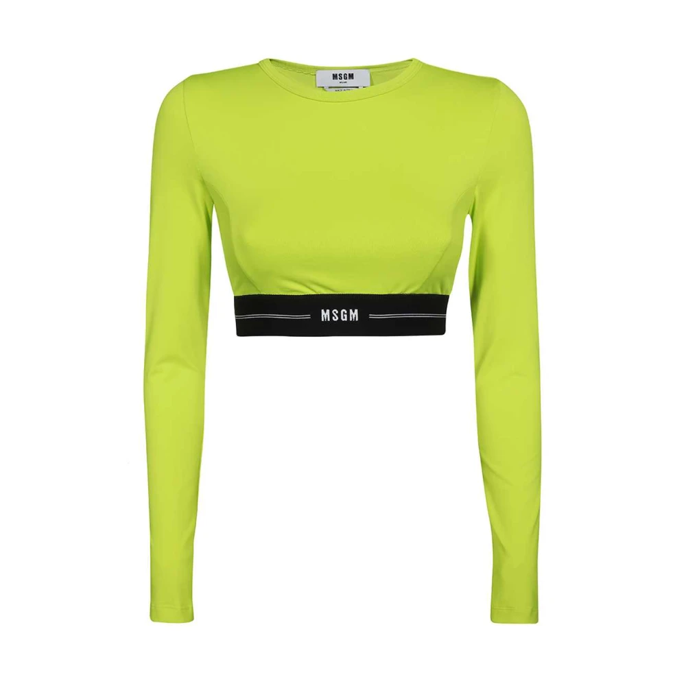 Msgm Crop Top met Logo Detail Green Dames