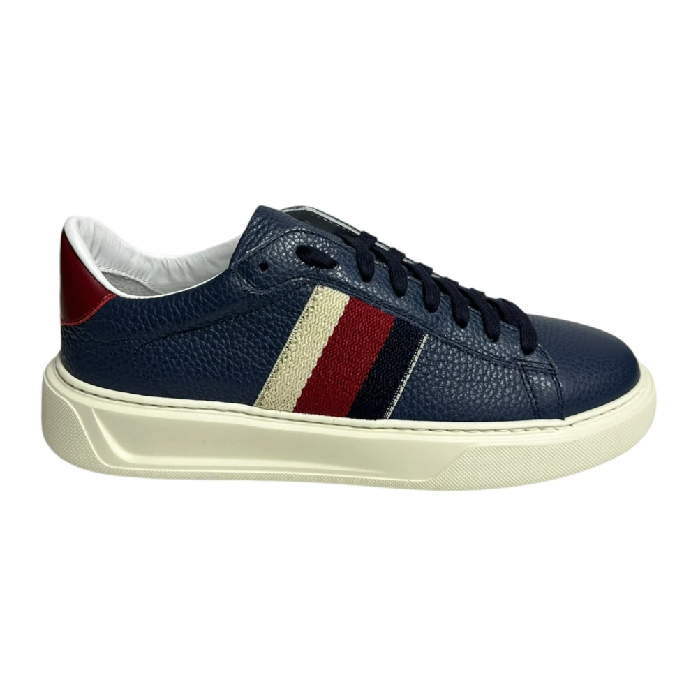 Stokton Blauwe Leren Sneakers met Elastische Zijkant Blue Heren