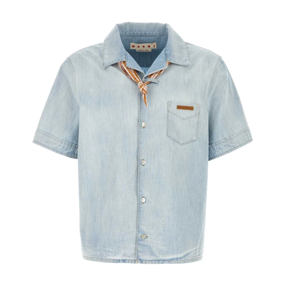 Marni Men's Blue Denim Shirts, L, Chambray Shirt