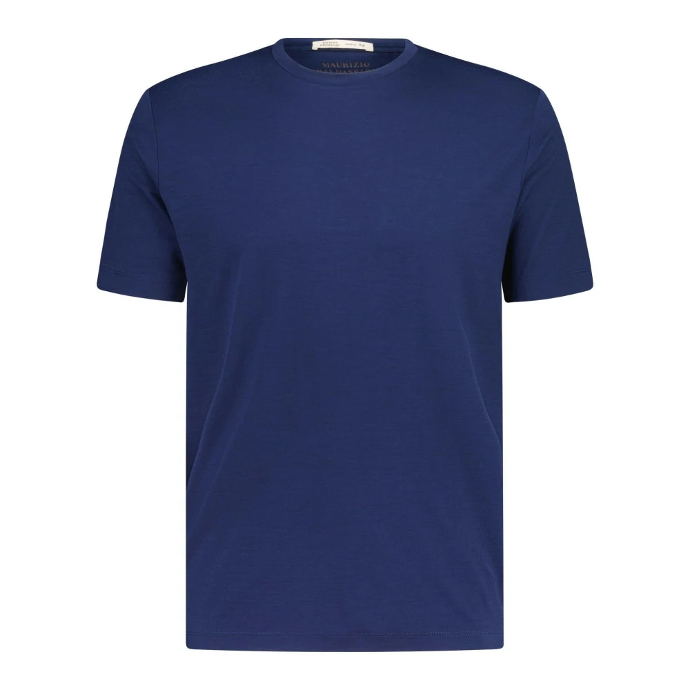 Maurizio Baldassari Wollen T-shirt Rechte Snit Ronde Hals Blue Heren
