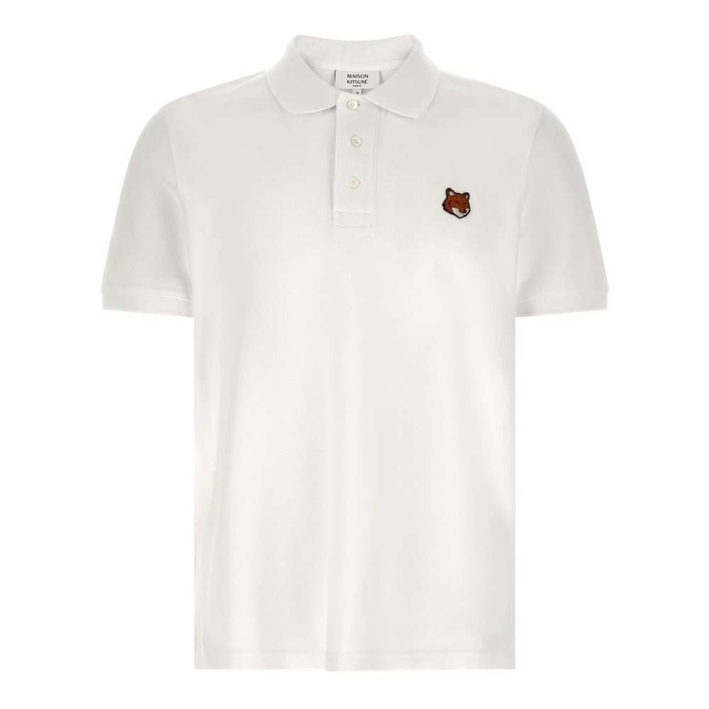 Maison Kitsuné Men's White Polo Shirts, S, Fox Head Regular Polo