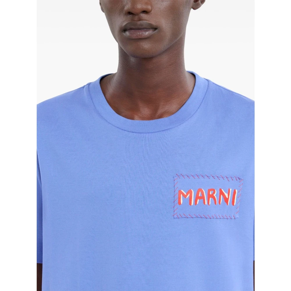 Marni Blauw Katoen Logo Patch T-shirt Blue Heren