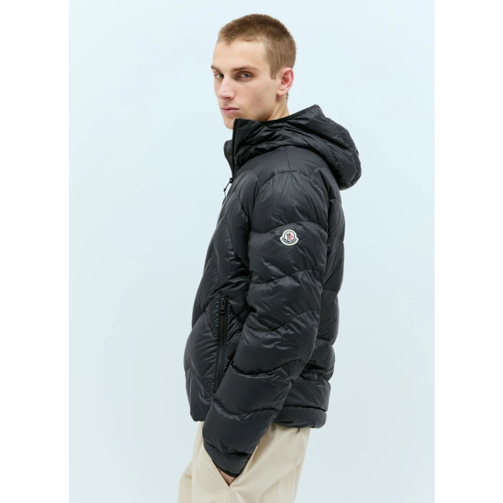 Moncler Gewatteerde Hoodie Jas met Logopatch Black Heren