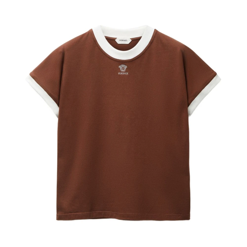 Versace Mannelijk Bruin Tops Heren, L, Nylon, T-Shirt Van Zijde En Nylon Met Korte Mouwen