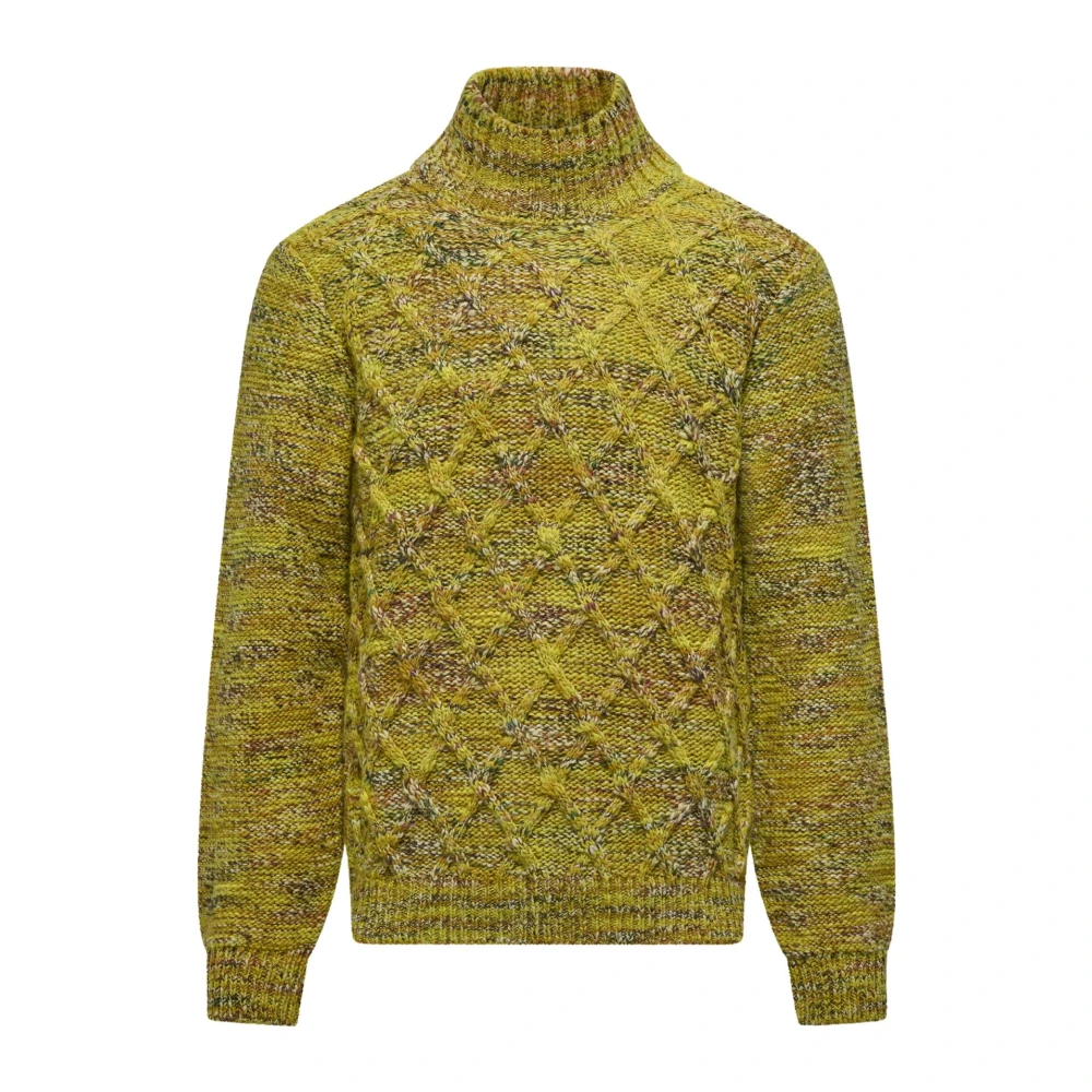 BomBoogie Multicolor Garen Turtleneck met Vlechtpatroon Yellow Heren