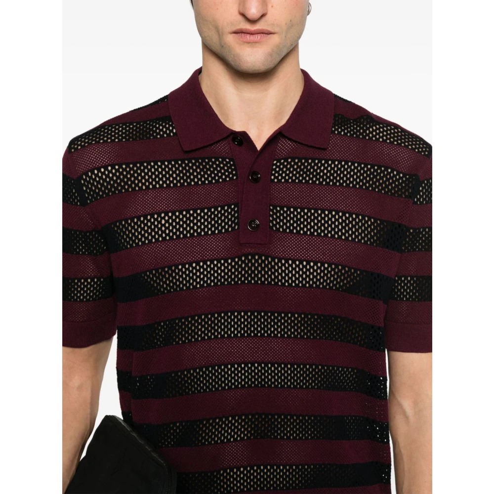 Dries Van Noten Gestreept poloshirt in aubergine en blauw Multicolor Heren