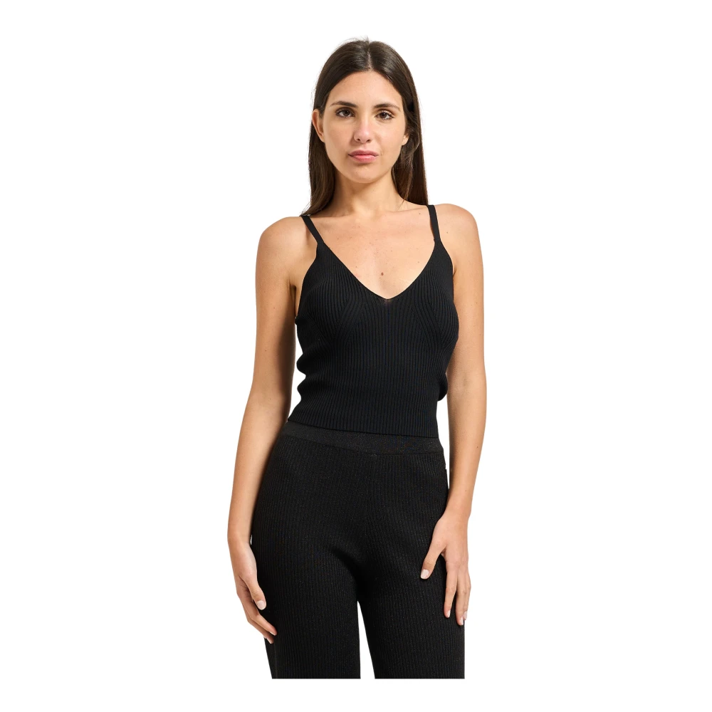 Armani Exchange Vrouw Zwart Tops Dames, Xl, Gebreide Crop Top