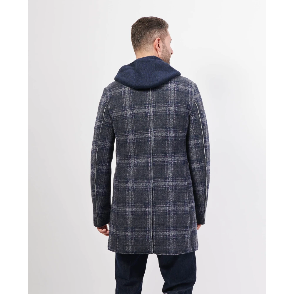 YES ZEE Blauw geruit neopreen lang jas Blue Heren