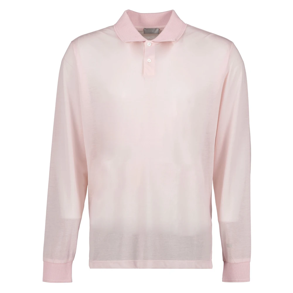 Dior Men's Pink Polo Shirts, L, Long Sleeve Polo Shirt