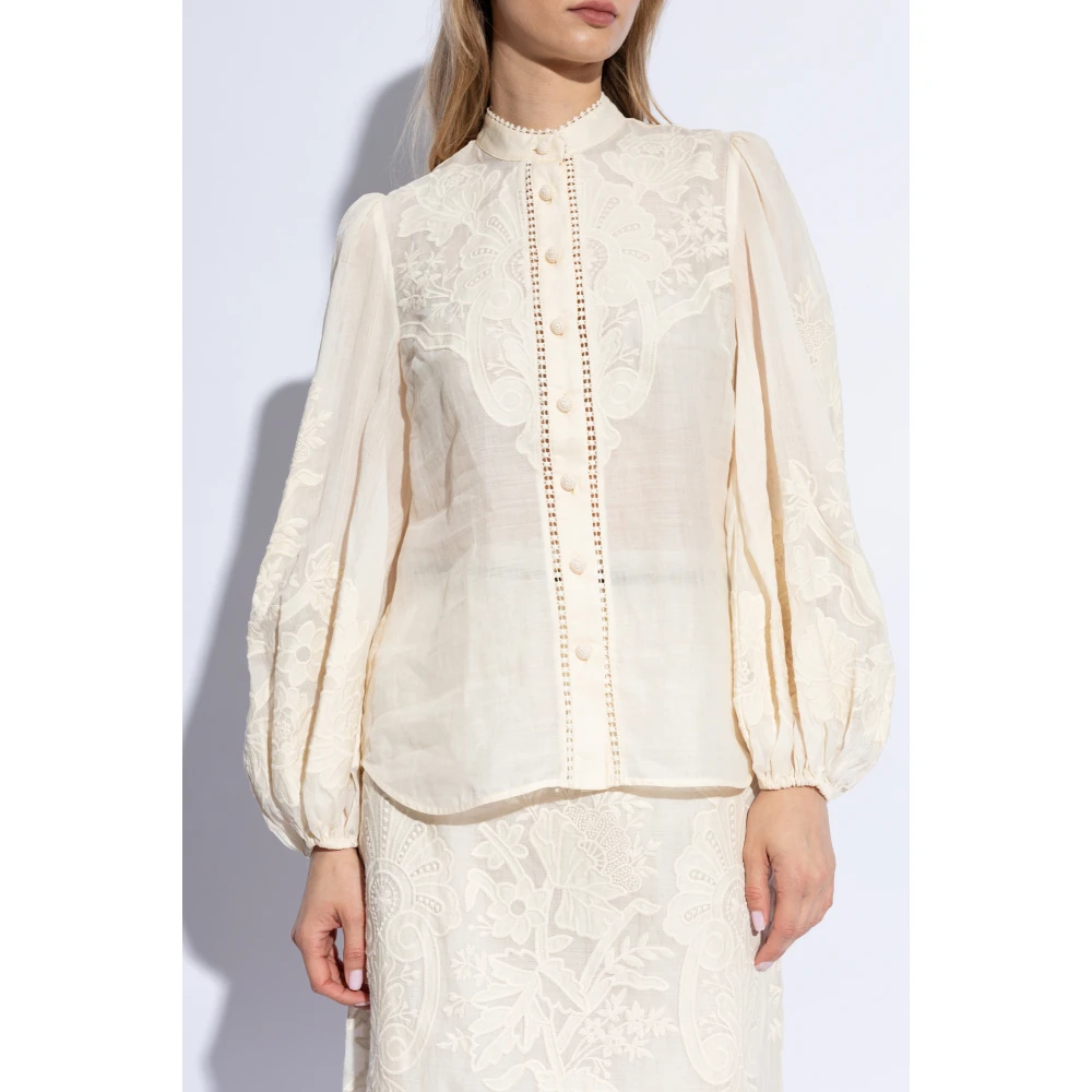 Zimmermann Linnen overhemd met opstaande kraag Beige Dames
