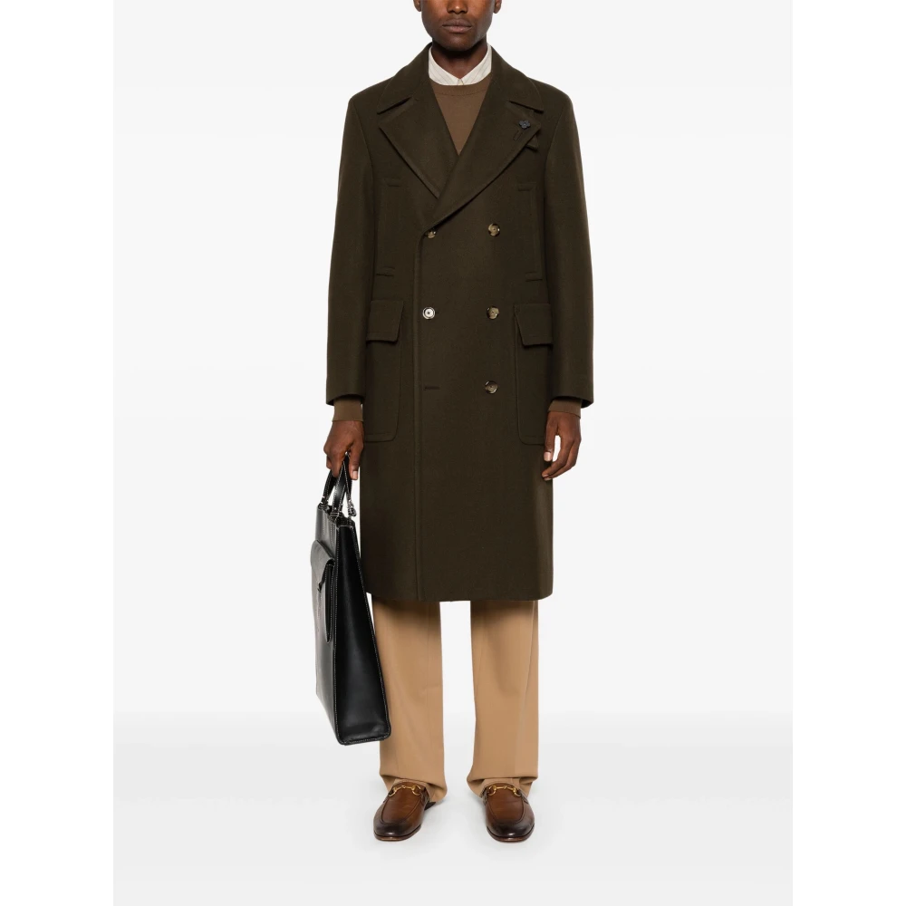 Lardini Groene Dubbelborst Jas Green Heren