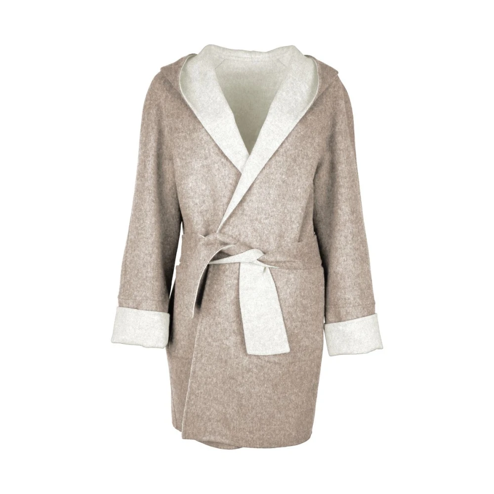 Made in Italia Beige Wollen Jas met Capuchon Beige Dames