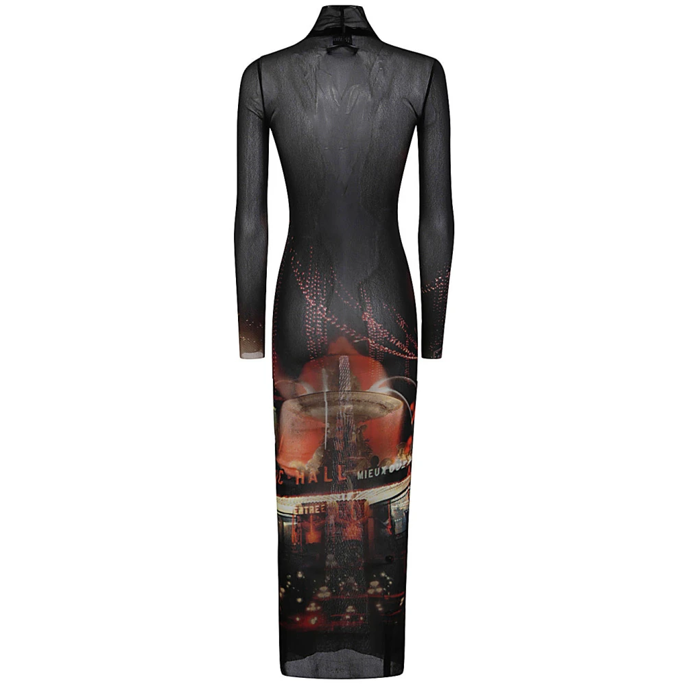 Jean Paul Gaultier Mesh Lange Jurk Bedrukt Pigalle Multicolor Dames