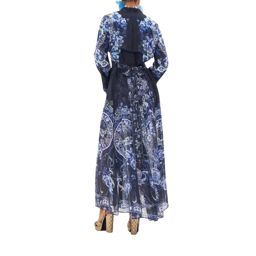 Camilla Blauwe Delft Dynasty Kant Trenchcoat Blue Dames