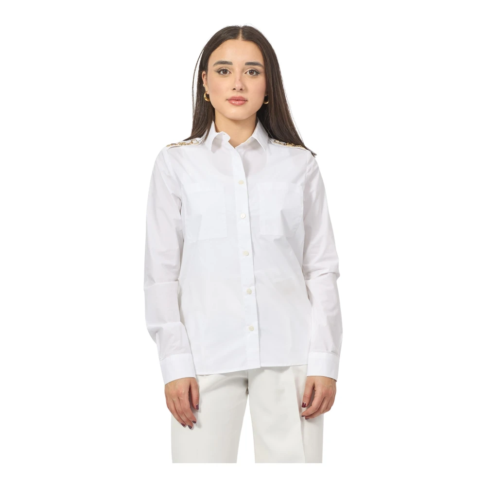 Gaëlle Paris Witte shirt met gouden accessoires White Dames
