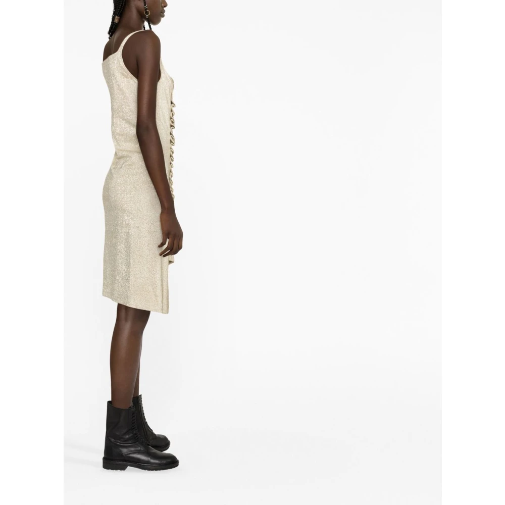 Paco Rabanne Asymmetrische Gouden Jurk met Zilveren Knopen Beige Dames