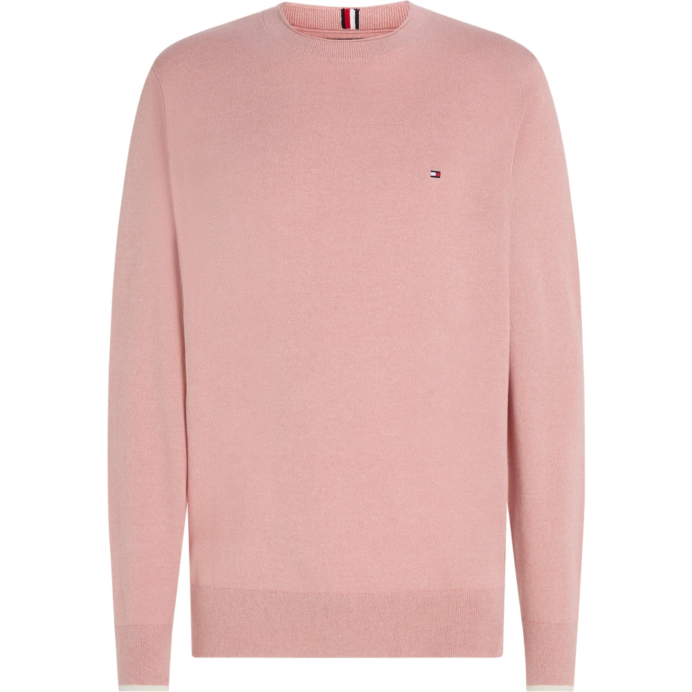 Tommy Hilfiger Men's Pink Lightweight Cotton Jumper - Round-Neck Knitwear - Xl- Knitwear