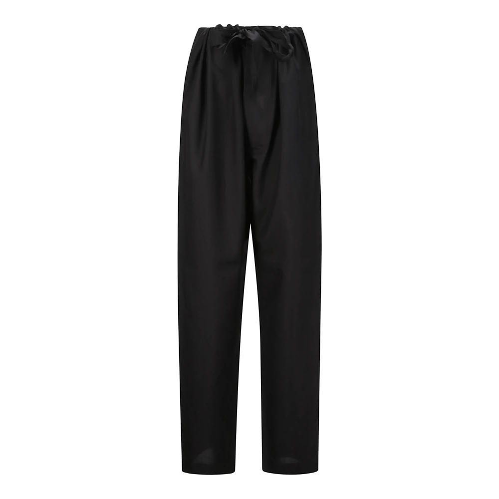 Maison Margiela Satin broek met strik sluiting rechte pijp Black Dames