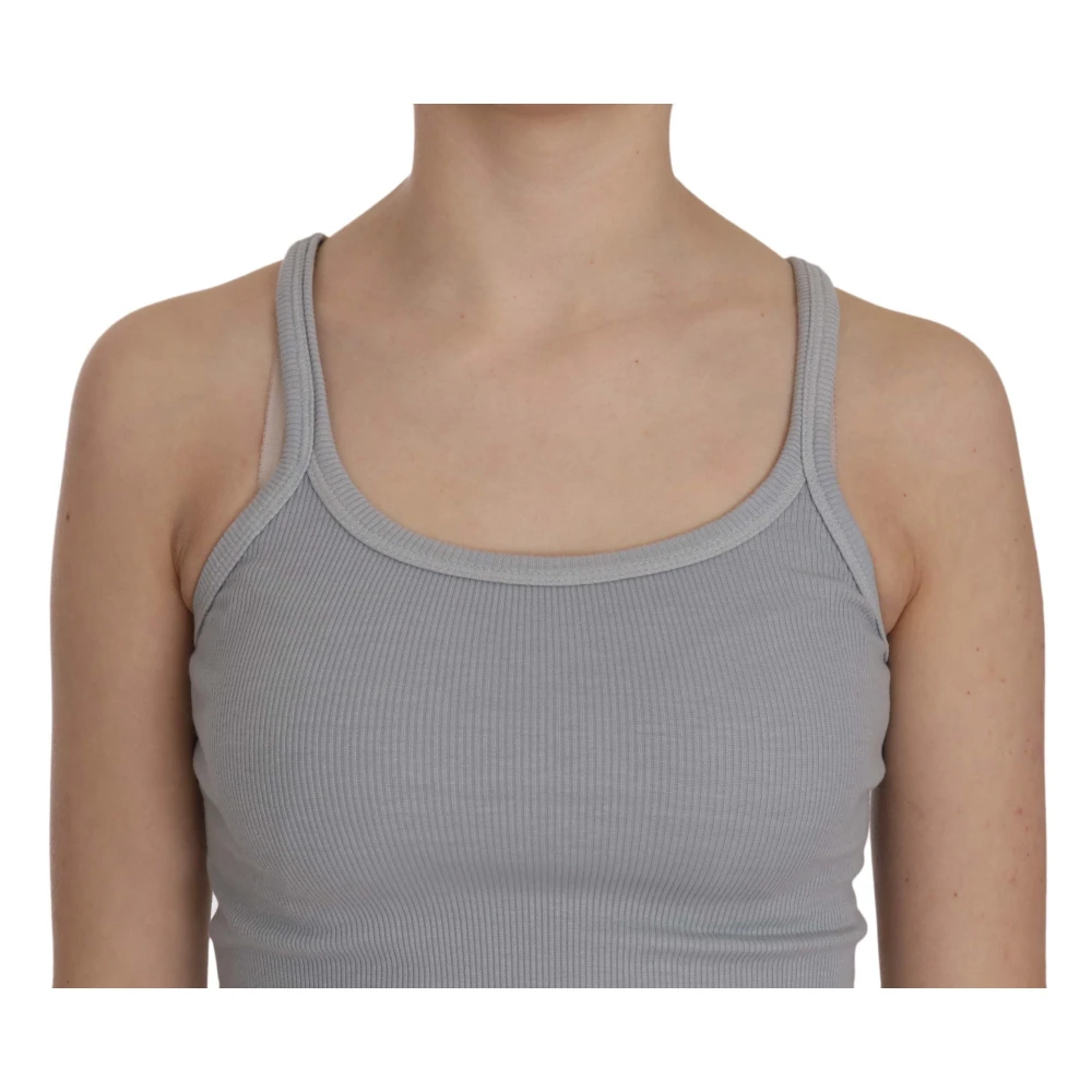 Pink Memories Mouwloze Katoenen Blouse Lichtgrijs Gray Dames