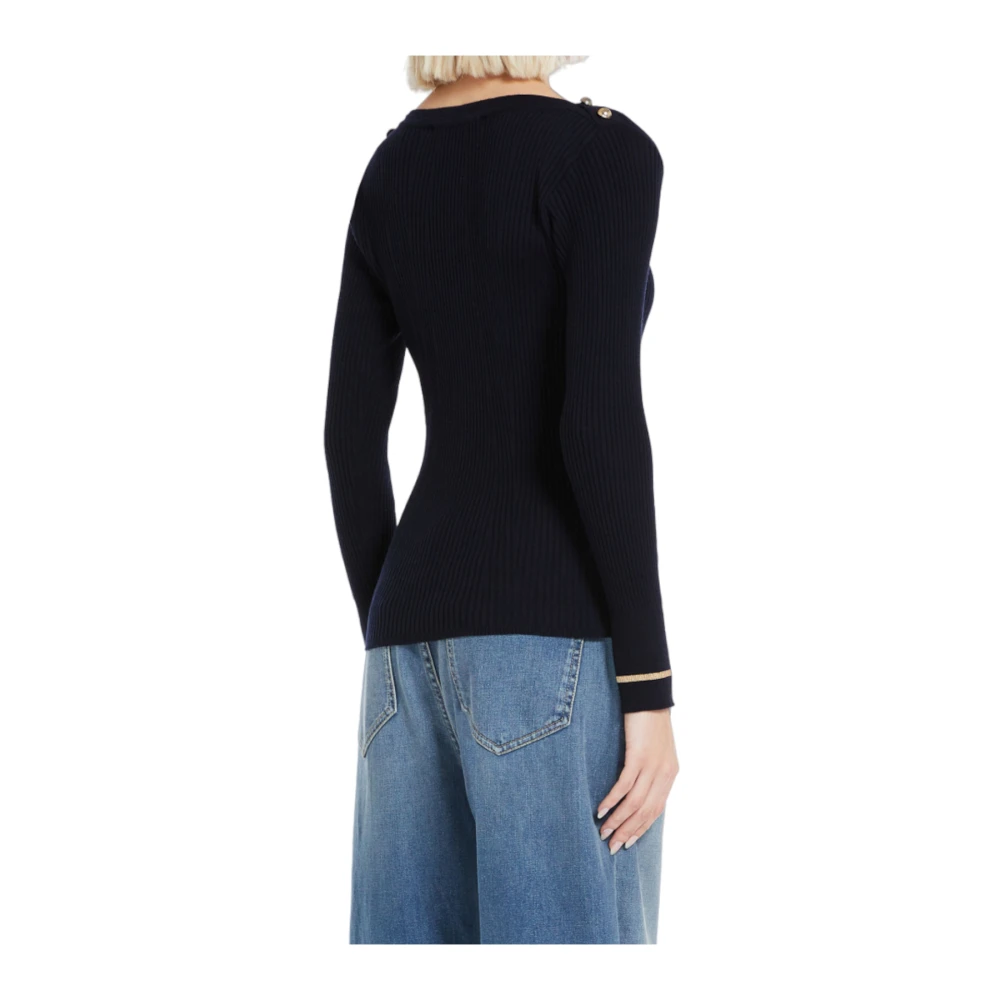 Max Mara Studio Trui met Smalle Silhouet en Metalen Knopen Blue Dames