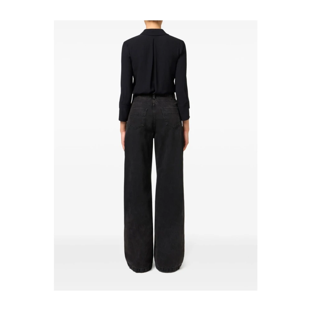 Elisabetta Franchi Zwarte Wijde Pijp Rits Voor Jeans Black Dames