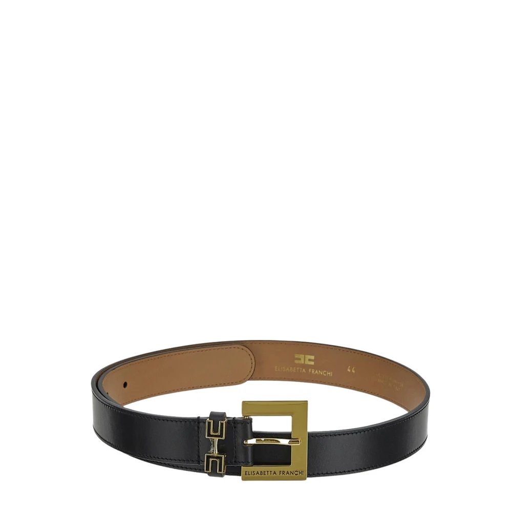 Elisabetta Franchi Zwarte leren riem met gesplogo Black Dames