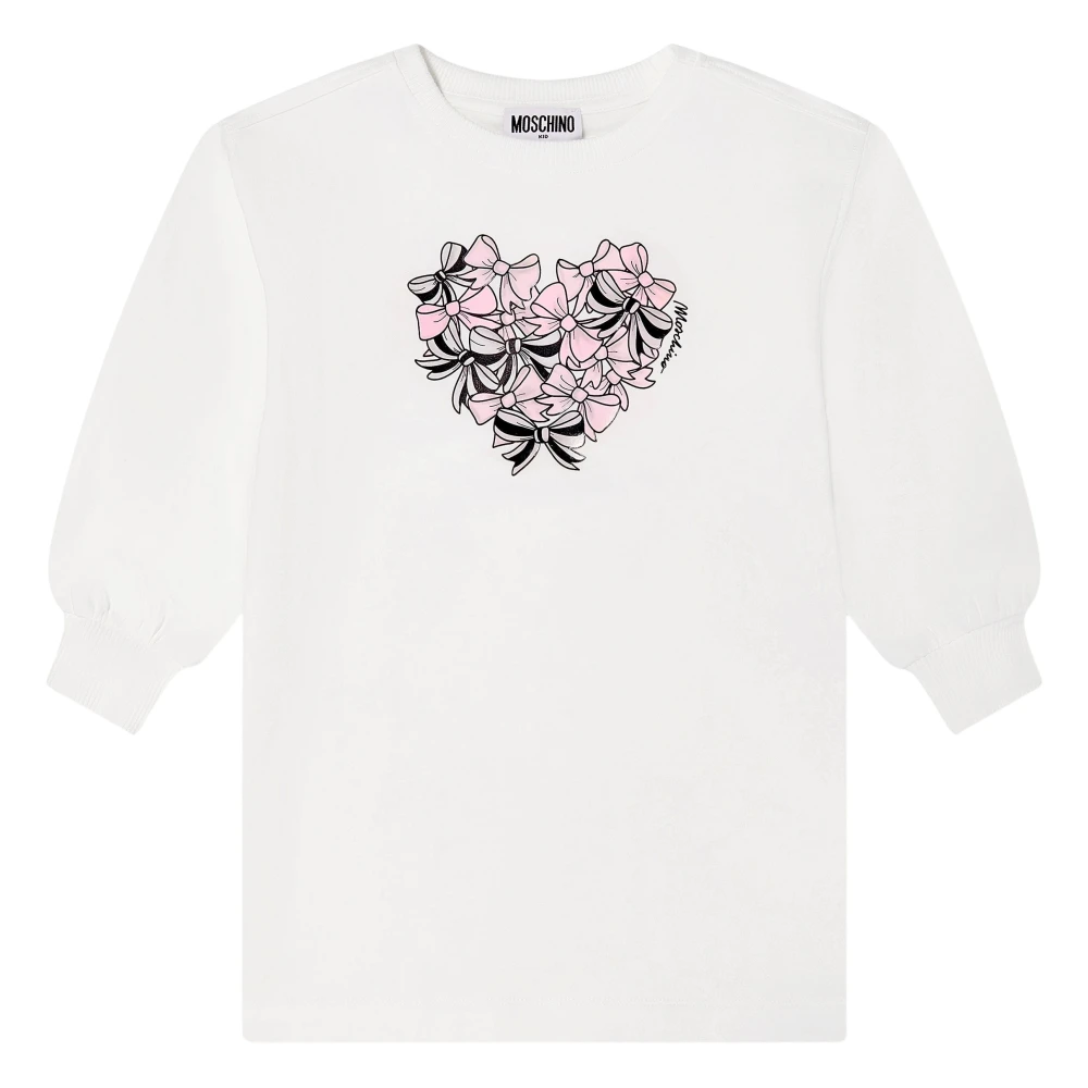 Moschino Girls Beige Dresses, 14 Y, Bow Heart Jumper Dress Ivory