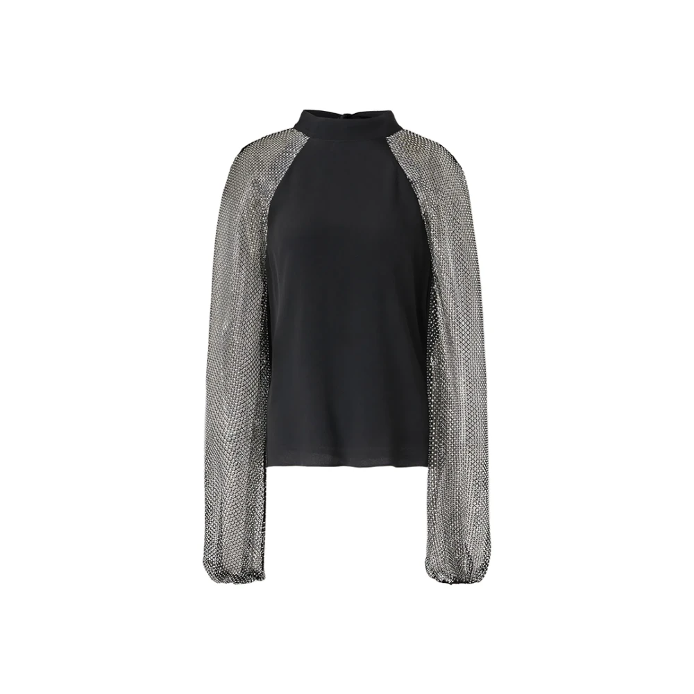 Genny Elegante top met wijde mouwen van mesh met strass Black Dames